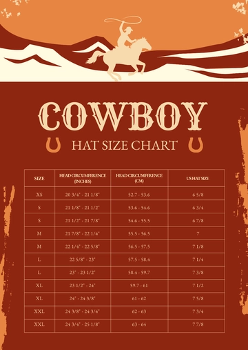 Free Cowboy Hat Size Chart Template to Edit Online