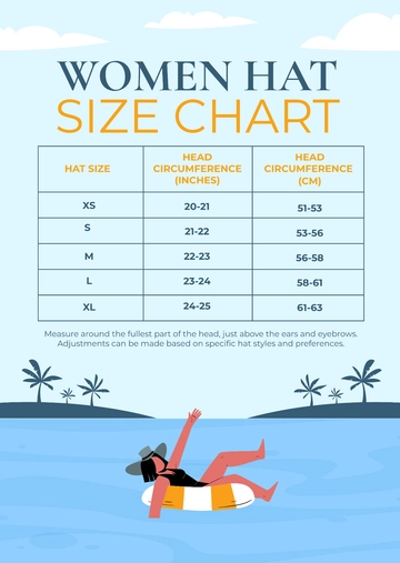 Free Women's Hat Size Chart Template to Edit Online