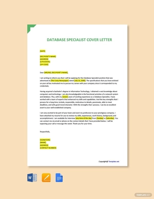 Database Specialist Cover Letter