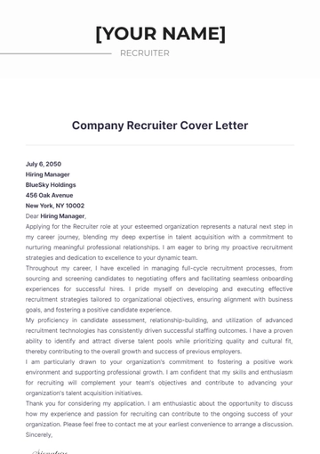 Free Company Recruiter Cover Letter to Edit Online