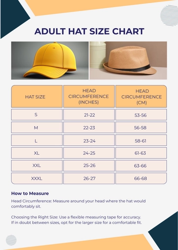 Free Adult Hat Size Chart Template to Edit Online