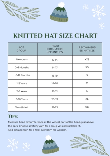 Free Knitted Hat Size Chart Template to Edit Online