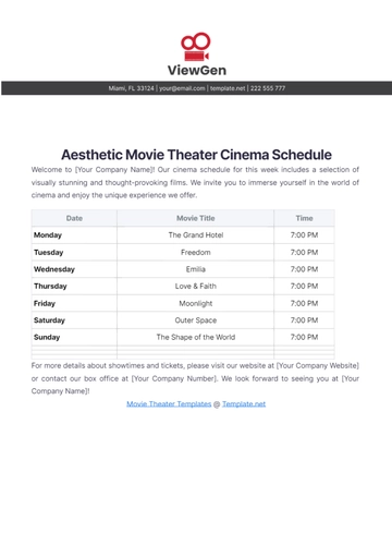 Free Aesthetic Movie Theater Cinema Schedule Template to Edit Online