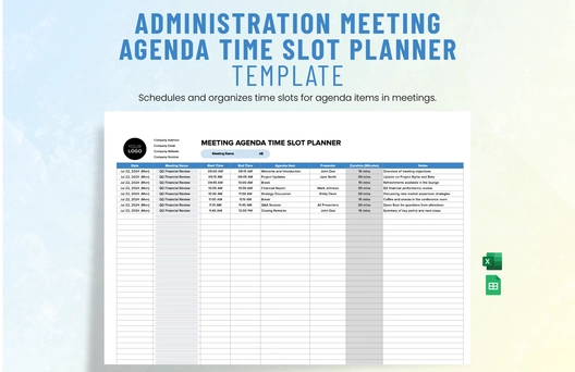 Administration Meeting Agenda Time Slot Planner Template