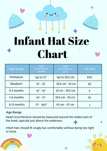 Free Infant Hat Size Chart Template to Edit Online