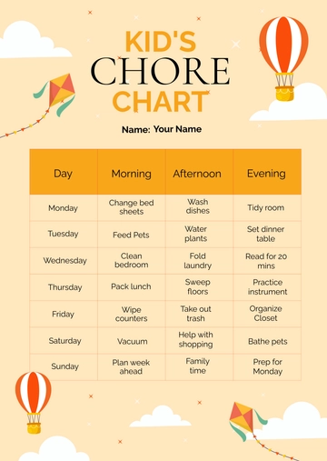 Free Kid's Chore Chart Template to Edit Online