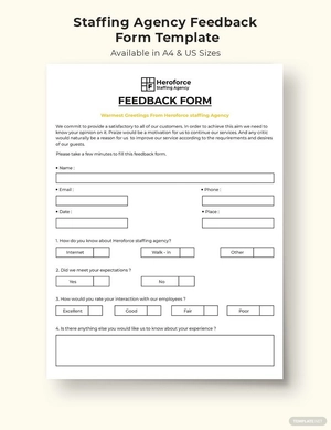 Staffing Agency Feedback Form Template Staffing Agency Feedback Form Template
