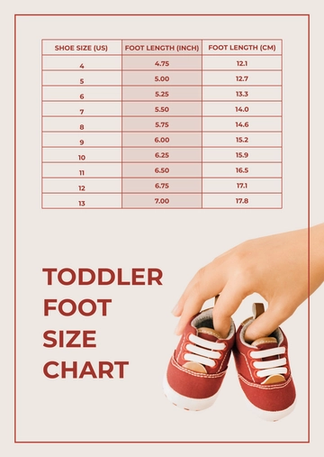 Free Toddler Foot Size Chart Template to Edit Online