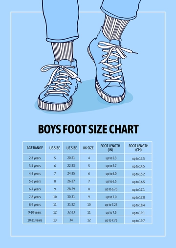 Free Boys Foot Size Chart Template to Edit Online