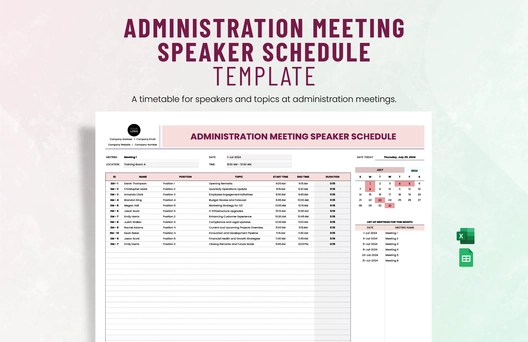 Administration Meeting Speaker Schedule Template