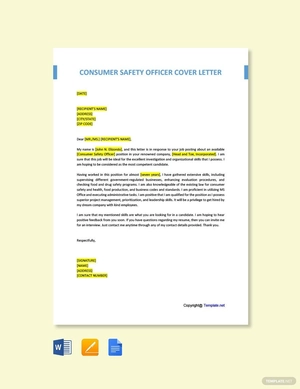 Consumer Safety Officer Cover Letter Template