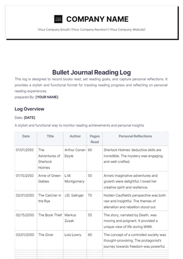 Free Bullet Journal Reading Log Template to Edit Online