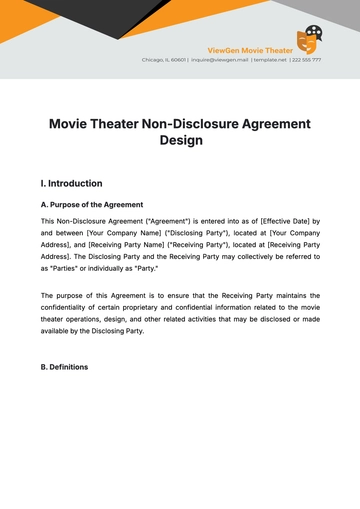 Free Movie Theater Non-Disclosure Agreement Design Template to Edit Online