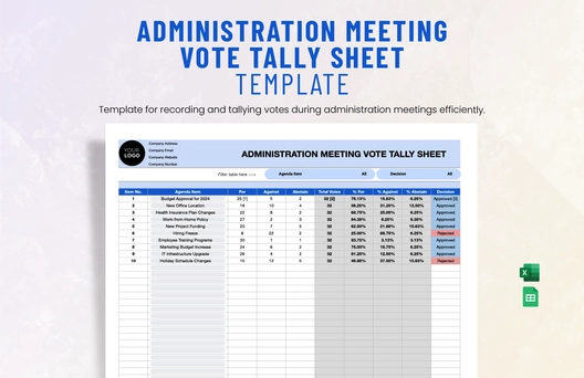 Administration Meeting Vote Tally Sheet Template