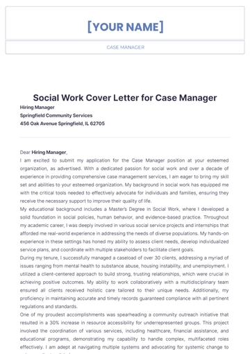 Free Social Work Cover Letter for Case Manager to Edit Online
