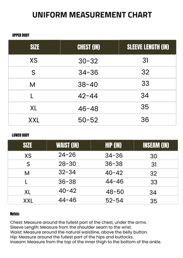 Free Uniform Measurement Chart Template to Edit Online