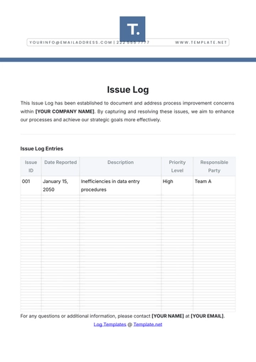 Free Issue Log Template to Edit Online