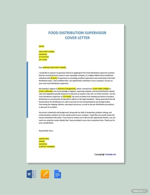 Food Distribution Supervisor Cover Letter Template
