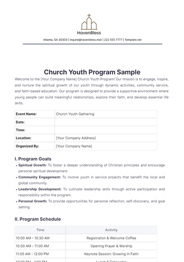 Free Church Youth Program Sample Template to Edit Online