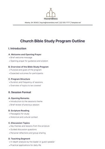 Free Church Bible Study Program Outline Template to Edit Online