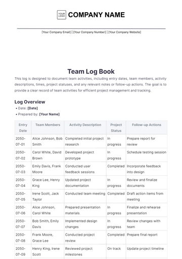 Free Team Log Book Template to Edit Online