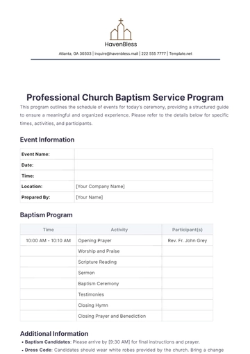 Free Professional Church Baptism Service Program Template to Edit Online