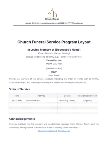 Free Church Funeral Service Program Layout Template to Edit Online