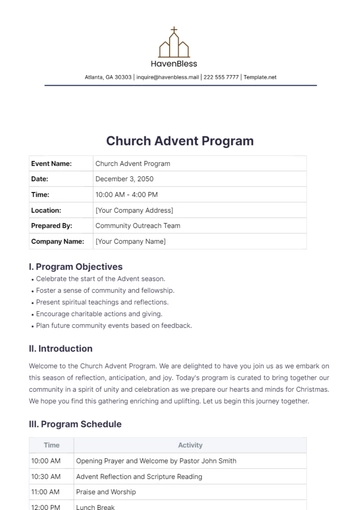 Free Church Advent Program Template to Edit Online