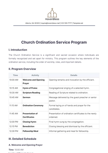 Free Church Ordination Service Program Template to Edit Online