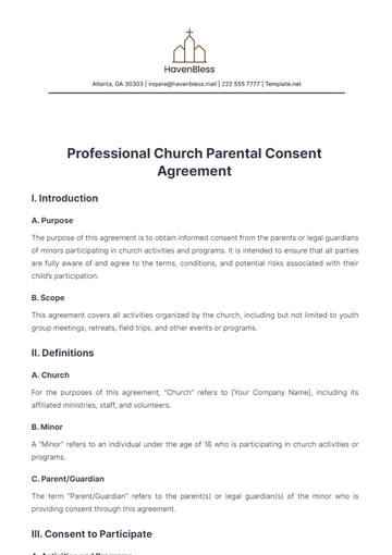 Free Professional Church Parental Consent Agreement Template to Edit Online