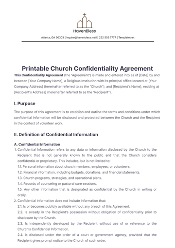 Free Printable Church Confidentiality Agreement Template to Edit Online