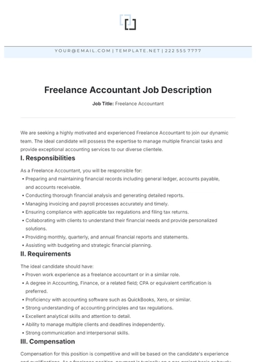 Free Freelance Accountant Job Description Template to Edit Online