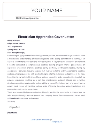 Free Electrician Apprentice Cover Letter to Edit Online