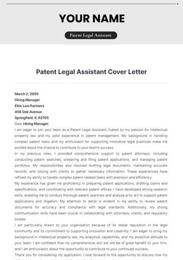 Free Patent Legal Assistant Cover Letter to Edit Online
