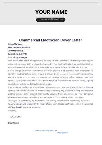 Free Commercial Electrician Cover Letter to Edit Online