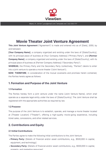 Free Movie Theater Joint Venture Agreement Template to Edit Online
