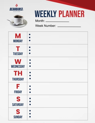 Free Cafe Weekly Planner Template to Edit Online