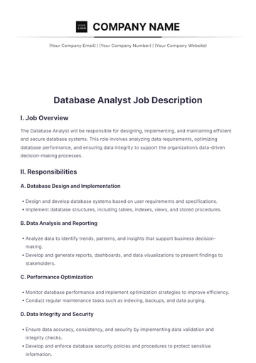 Free Database Analyst Job Description Template to Edit Online
