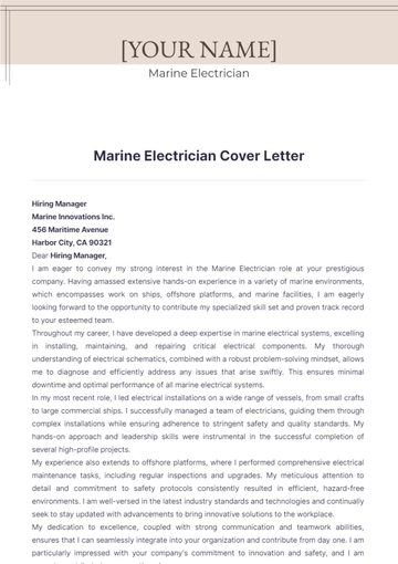 Free Marine Electrician Cover Letter to Edit Online