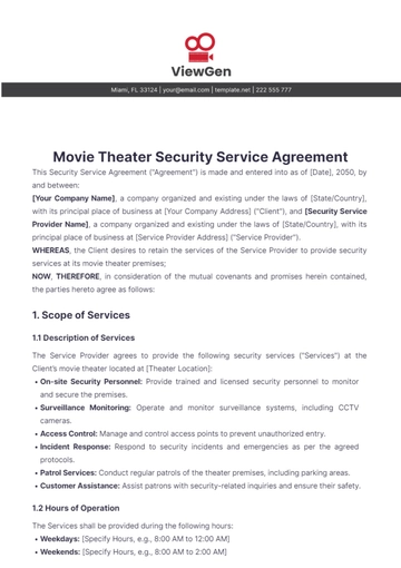 Free Movie Theater Security Service Agreement Template to Edit Online