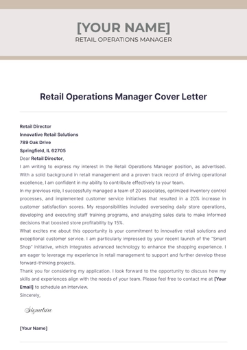 Free Retail Operations Manager Cover Letter to Edit Online