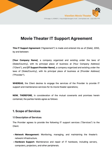 Free Movie Theater IT Support Agreement Template to Edit Online