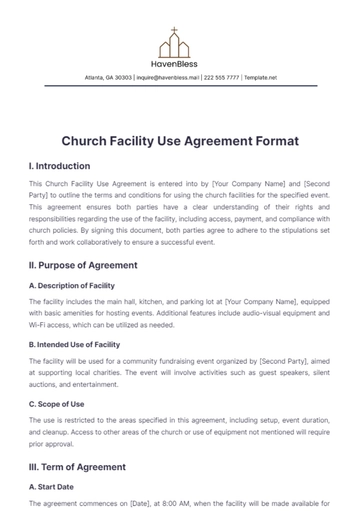 Free Church Facility Use Agreement Format Template to Edit Online