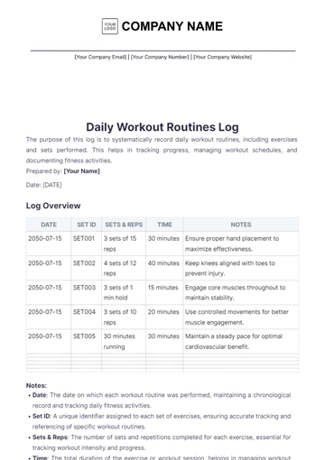 Free Workout Log Notebook Template to Edit Online