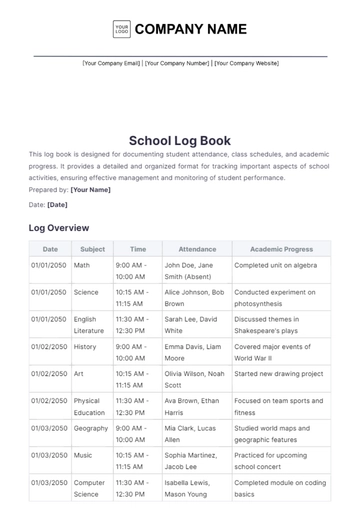 Free School Log Book Template to Edit Online