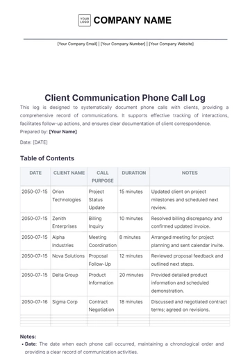Free Call Log Notebook Template to Edit Online