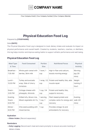 Free Physical Education Food Log Template to Edit Online