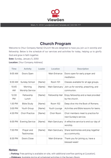 Free Church Program Template to Edit Online