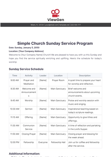 Free Simple Church Sunday Service Program Template to Edit Online