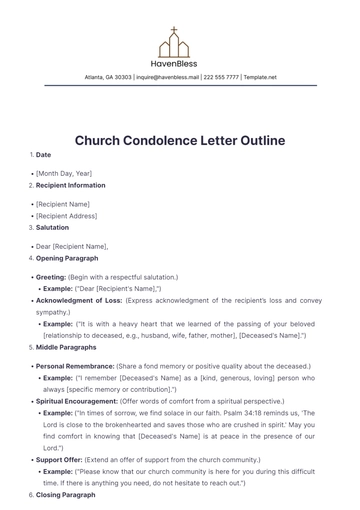 Free Church Condolence Letter Outline Template to Edit Online